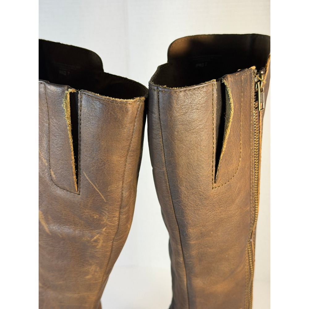 Born Crown Brown Leather Tall Knee High Buckle Moto Boots Block Heel Womens 8 - Picture 13 of 14